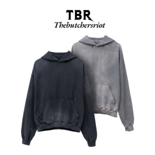 型卫衣 卫衣boxy版 TBR 水洗日晒褪色效果手工破坏帽衫