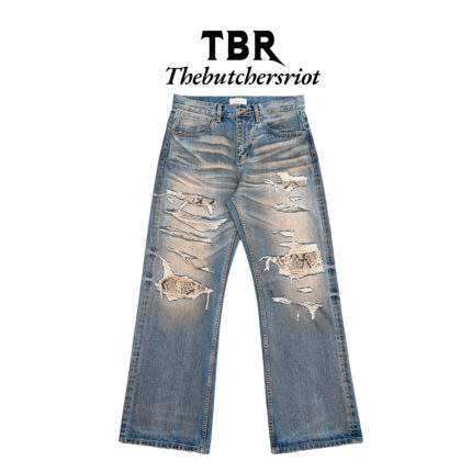 TBR 蛇年限定牛王 赤耳雪花底色内华达水洗破坏宽松直筒牛仔裤
