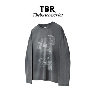 型T恤 tee短宽版 TBR 水洗日晒渐变单缝线乐队印花长袖