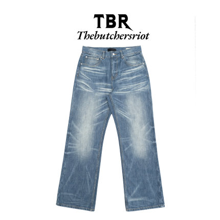 TBR 高端线 湖水绿lp同源冈山宽松直筒a字水洗牛仔裤