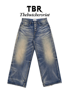 TBR 复古暴风雪花泥染牛王水洗做旧5连扣baggy版型牛仔裤