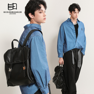真皮双肩包2026新款 头层牛皮电脑包休闲小众高级登山背包潮流书包