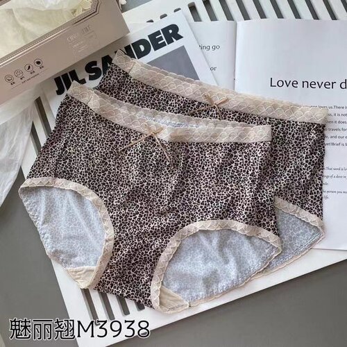 蕾丝女豹纹蕾丝花边镂空内裤短裤