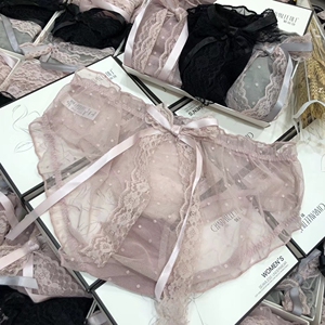 三条装魅丽翘漫天繁星日系性感蕾丝女内裤系带透视薄棉裆女三角裤