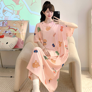 连衣裙套头可外穿宽松家居服圆领 学生韩版 少女款 睡裙夏天短袖 薄款