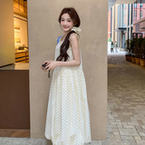 夏季2025新款法式设计感时尚花苞背心裙子女慵懒风气质波点连衣裙，女装连衣裙，浙宝102（原188）