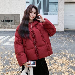 【现货】红色木耳花边90绒羽绒服102-958-P310-K468图片