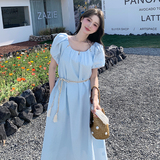 2025夏季新款韩版温柔甜美气质收腰显瘦泡泡袖中长款连衣裙女，女装连衣裙，浙宝102（原188）