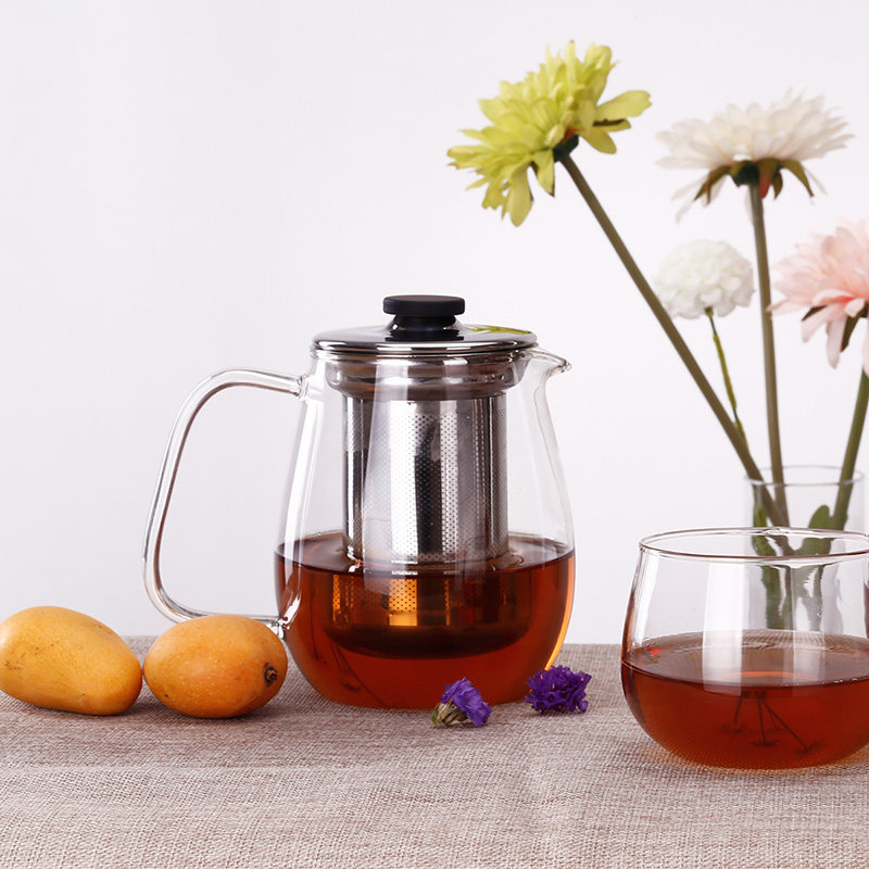 Kinto日本进口耐热玻璃茶壶 720ml+350ml＊2茶杯套装带茶网花茶壶
