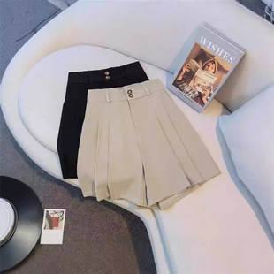 高腰阔腿宽松外穿西装 大码 微胖mm洋气显瘦热裤 女秋装 五分 新款