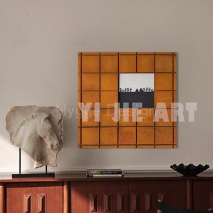 现代简约沙发客厅装 饰画木雕感侘寂风中古小众异形小众艺术壁挂画