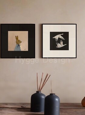 侘寂风动物装饰画抽象简约艺术小众挂画黑色壁画民宿床头儿童挂画