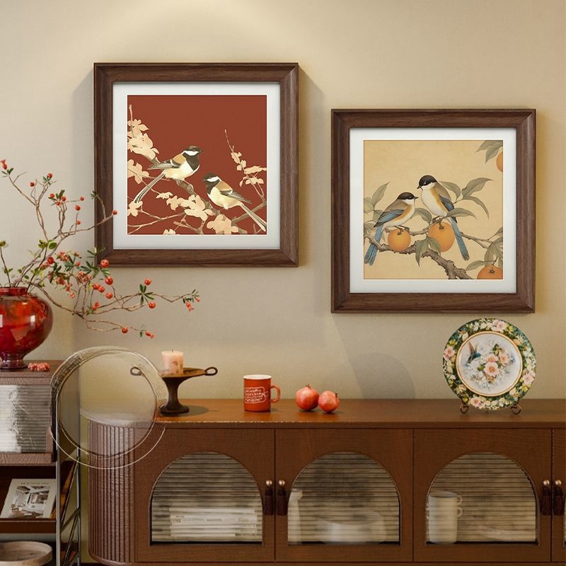 喜上眉梢新中式复古客厅装饰画中国风花鸟国画美式卧室挂画寓意好