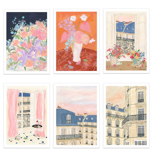 巴黎风情PARISIAN SKY法式浪漫花束建筑小众插图装饰画
