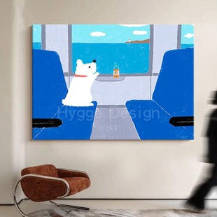 小清新卡通治愈系小狗可爱风客厅装 饰画床头卧室挂画走廊玄关壁画
