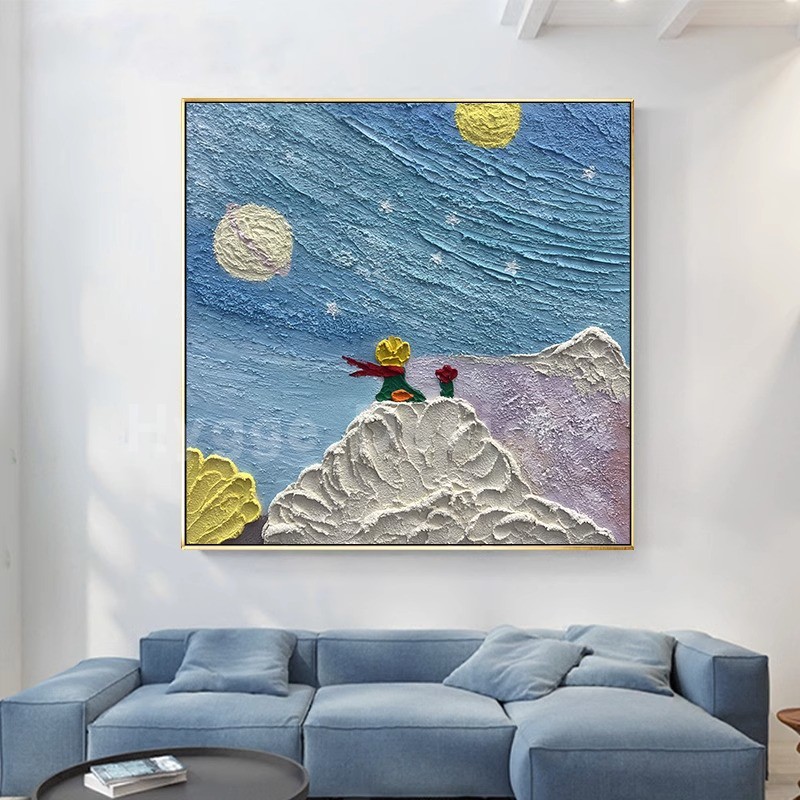 治愈系油画小王子星空方形儿童房书房挂画轻奢客厅装饰画玄关壁画图片