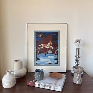 饰画 中古风客厅餐厅马年挂画高级感北欧复古玄关中古风装 踏梦