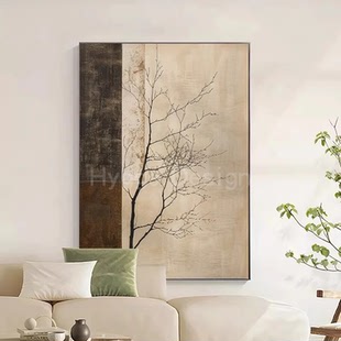 新中式 饰画中古风侘寂风树枝原木风玄关走廊挂画客厅落地画 复古装