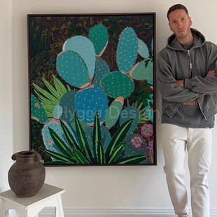 热带雨林仙人掌客厅装 饰画侘寂风植物玄关壁画大尺寸艺术餐厅挂画
