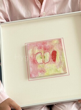 多巴胺小众艺术苹果装饰画粉色儿童房卡通可爱餐厅斗柜画卧室挂画