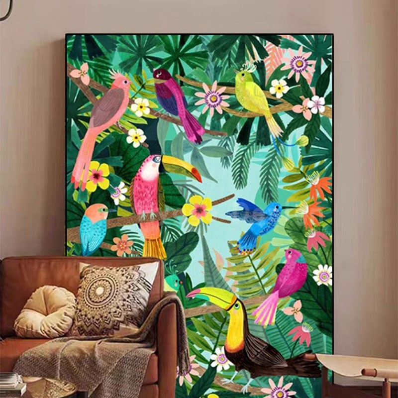 多巴胺彩色艺术装饰画沙发背景墙客厅时尚绿植花卉美式高级感挂画图片