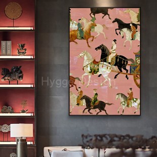 饰画餐厅玄关入户复古国风艺术挂画 客厅装 东方美学 唐朝车马询