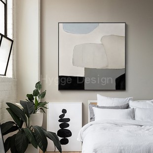 北欧莫兰迪艺术卧室床头正方形大幅装 饰画餐厅黑白侘寂风小众挂画
