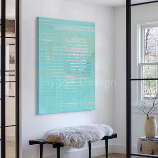 现代极简抽象蒂芙尼蓝入户玄关装 饰油画小众艺术轻奢背景墙挂壁画