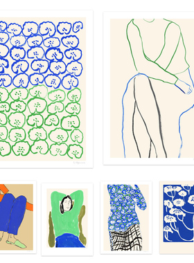 丹麦设计ROSIE MCGUINNESS 蓝绿色系装饰画现代简约艺术挂画壁画