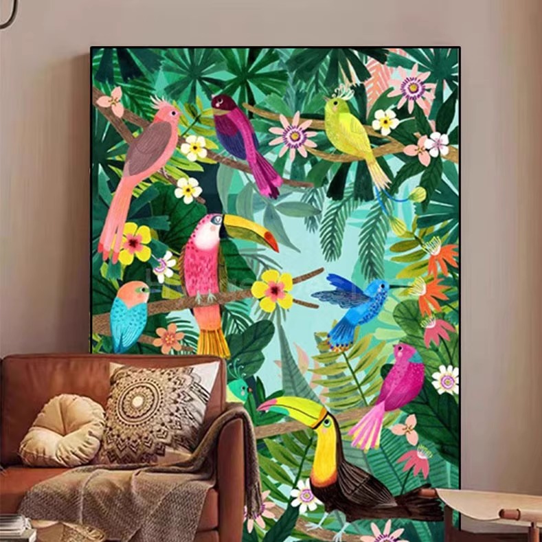 多巴胺彩色艺术装饰画沙发背景墙客厅时尚绿植花卉美式高级感挂画图片
