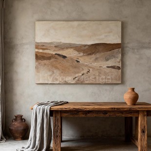 饰画卧室挂画焦糖色山丘图壁画 中古侘寂风抽象风景客厅装 漠痕