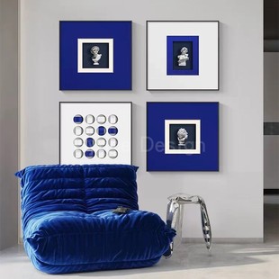 现代大卫艺术雕像客餐厅背景墙克莱因蓝挂画正方形复古小众装 饰画