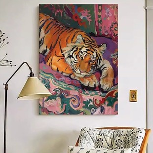 马蒂斯侘寂风老虎艺术装 饰画民宿酒店轻奢沙发背景墙壁高级感挂画