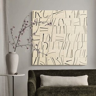 奶油风抽象玄关装 饰画条现代轻奢简约餐厅壁画侘寂客厅暖色线挂画