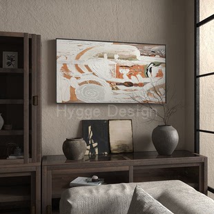 现代简约客厅背景墙装 饰画轻奢大气橙色艺术高级油画卧室床头挂画