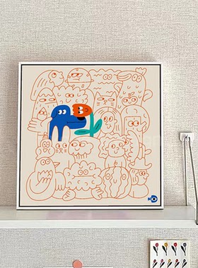 卡通趣味小怪兽装饰画]ins风儿童房间卧室原木风摆画入户玄关挂画