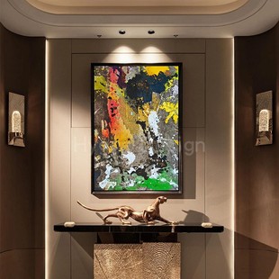 现代简约色彩斑斓客厅装 饰画油画感轻奢民宿酒店大幅玄关卧室挂画
