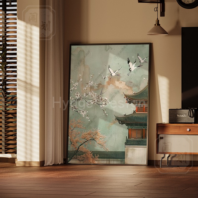 中古风白鹤宋氏美学装饰画沙发背景墙竖版落地挂画餐厅玄关处壁画,家居饰品,现代装饰画,淘宝优惠券,粉丝福利购,淘宝优惠卷