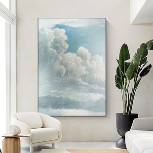 现代原木侘寂风艺术别墅蓝天白云抽象样板间装 饰画客厅背景墙挂画