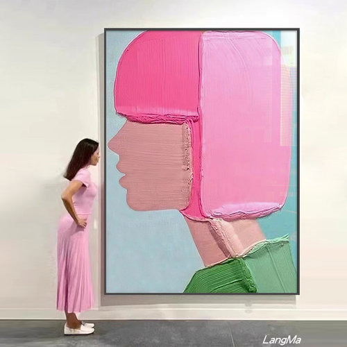 多巴胺人物艺术挂画抽象肌理画高级感设计师样板间装饰画大幅壁画