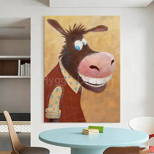 复古奶油风客厅恶搞趣味卧室装 美式 饰画玄关挂画 秀逗老驴