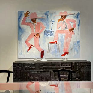 粉调律动 饰画玄关客餐厅背景墙抽象人物潮流挂画 包豪斯风简约装