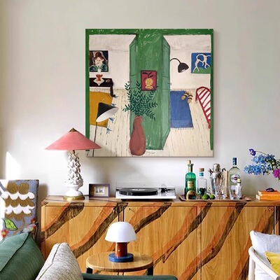 绿色马蒂斯小众艺术客厅玄关装饰画沙发背景墙挂画中古风卧室挂画