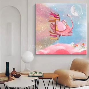 粉色系大象公主房艺术挂画客厅抽象星空装 饰画轻奢简约玄关壁画