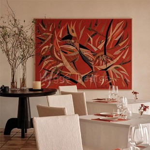 色彩与大地客厅沙发背景墙装 高级感餐厅红色艺术家居挂画 饰画法式