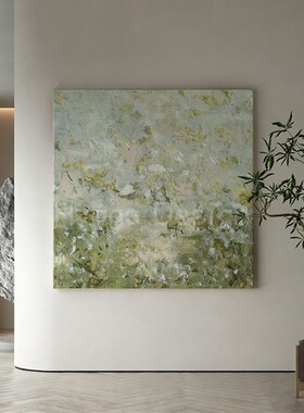 现代简约绿色抽象装饰画侘寂风浅客厅玄关挂画复古方型壁画