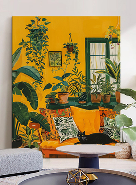 马蒂斯客厅装饰画绿植黑色猫咪艺术微喷小众艺术玄关挂画