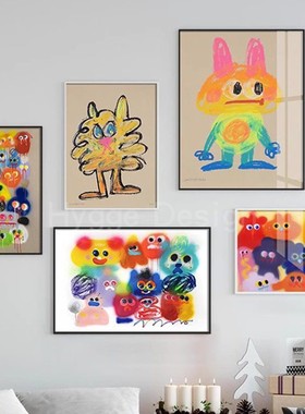 Jon Burgerman儿童房可爱ins波普风客厅装饰画彩色卡通玄关壁挂画