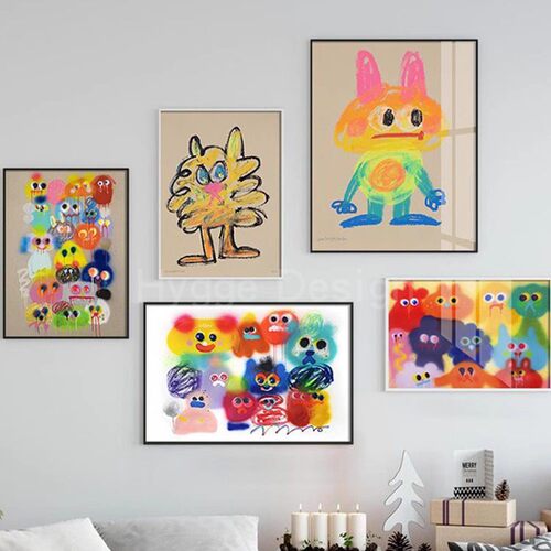Jon Burgerman儿童房可爱ins波普风客厅装饰画彩色卡通玄关壁挂画
