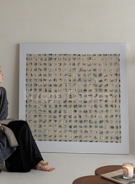 侘寂风亚麻客厅装饰画民宿酒店日式大幅入户玄关复古壁挂画